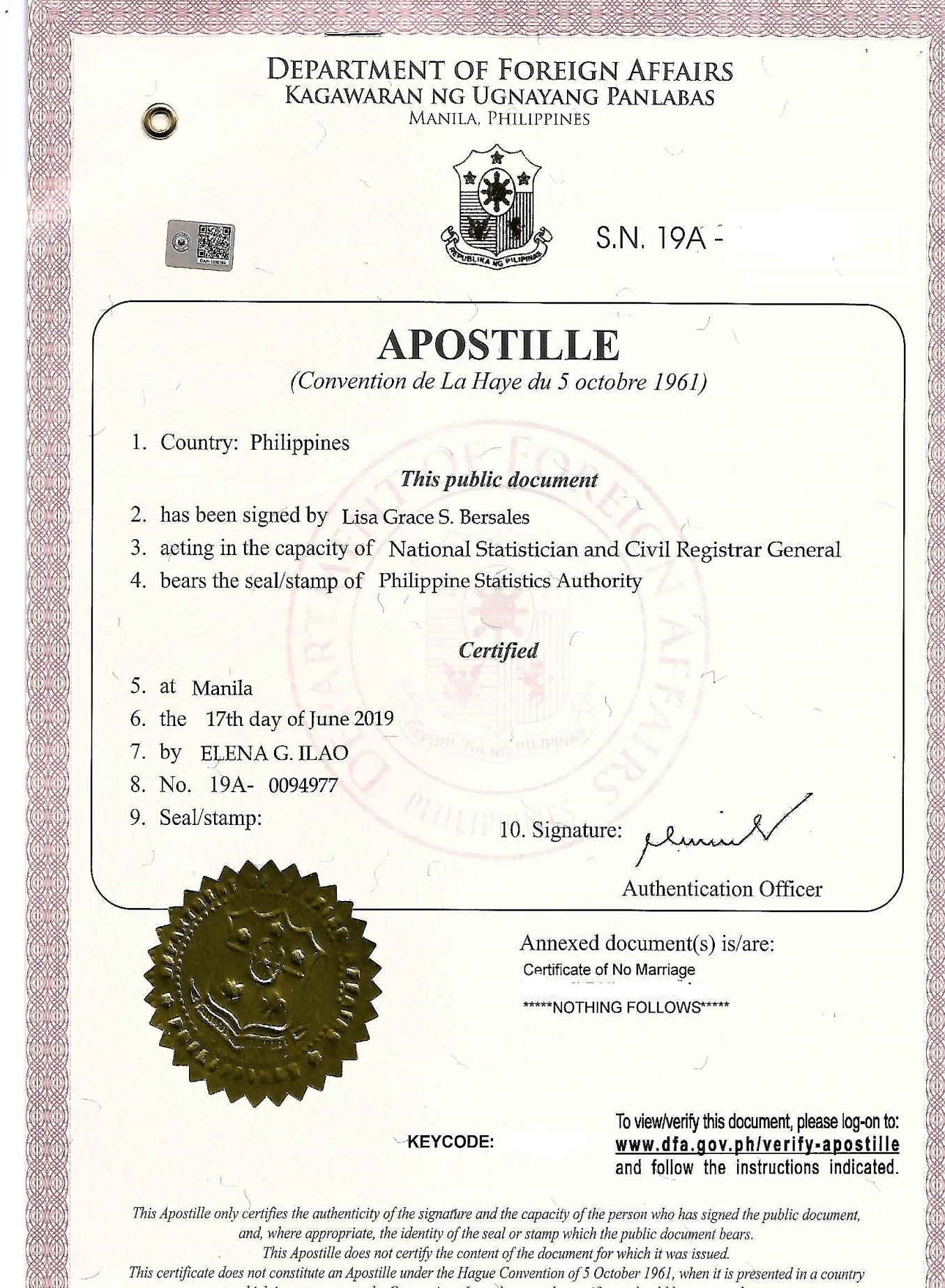 apostille sample