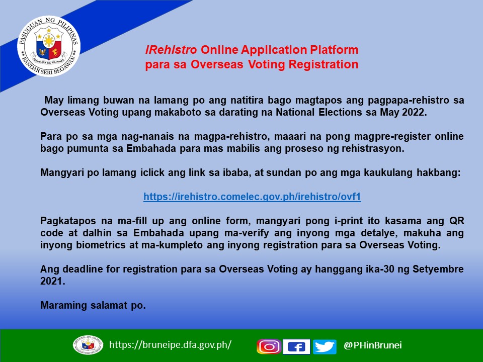 ANNOUNCEMENT ONLINE FORM FOR OV REGISTRATION